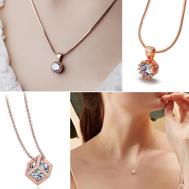 ZHOUYANG Pendant Necklaces Jewelry for Women Rose Gold Color Chain Jewellery Heart Necklace Cubic Zirconia N388