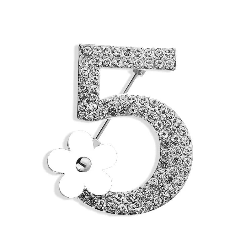 Luxurious Brand Brooches Letter 5 Full Crystal Rhinestone Brooch Pins for Women Party Flower Number Brooches