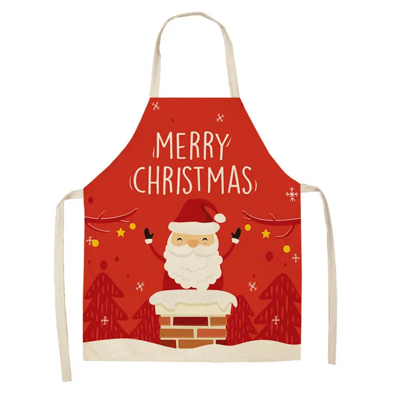 Linen Merry Christmas Apron Christmas Decorations for Home Kitchen Accessories Natal Navidad 2023 New Year Christmas