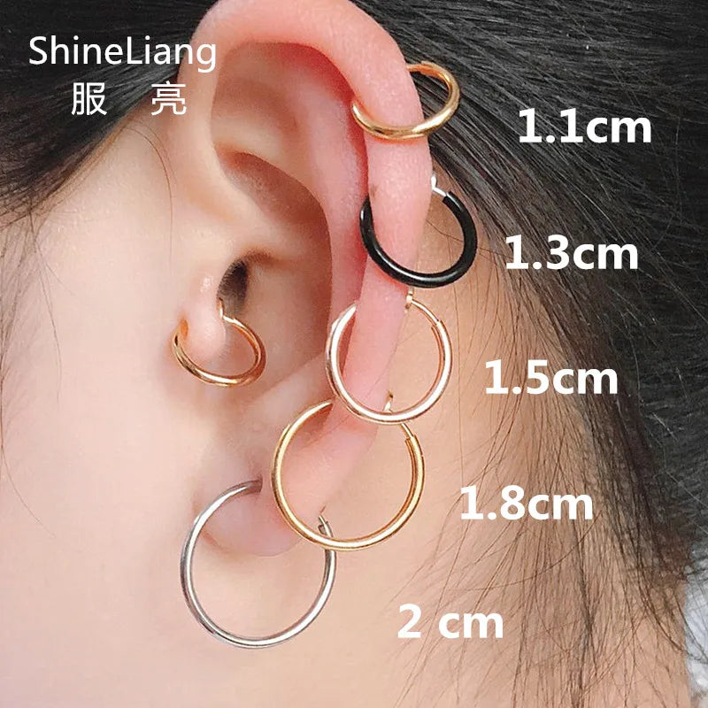 2PCS Unisex Punk Clip on Ear Without Piercing No Hole Fake Body Nose Lip Small Gold Silver Black Plating Earrings for Women Men
