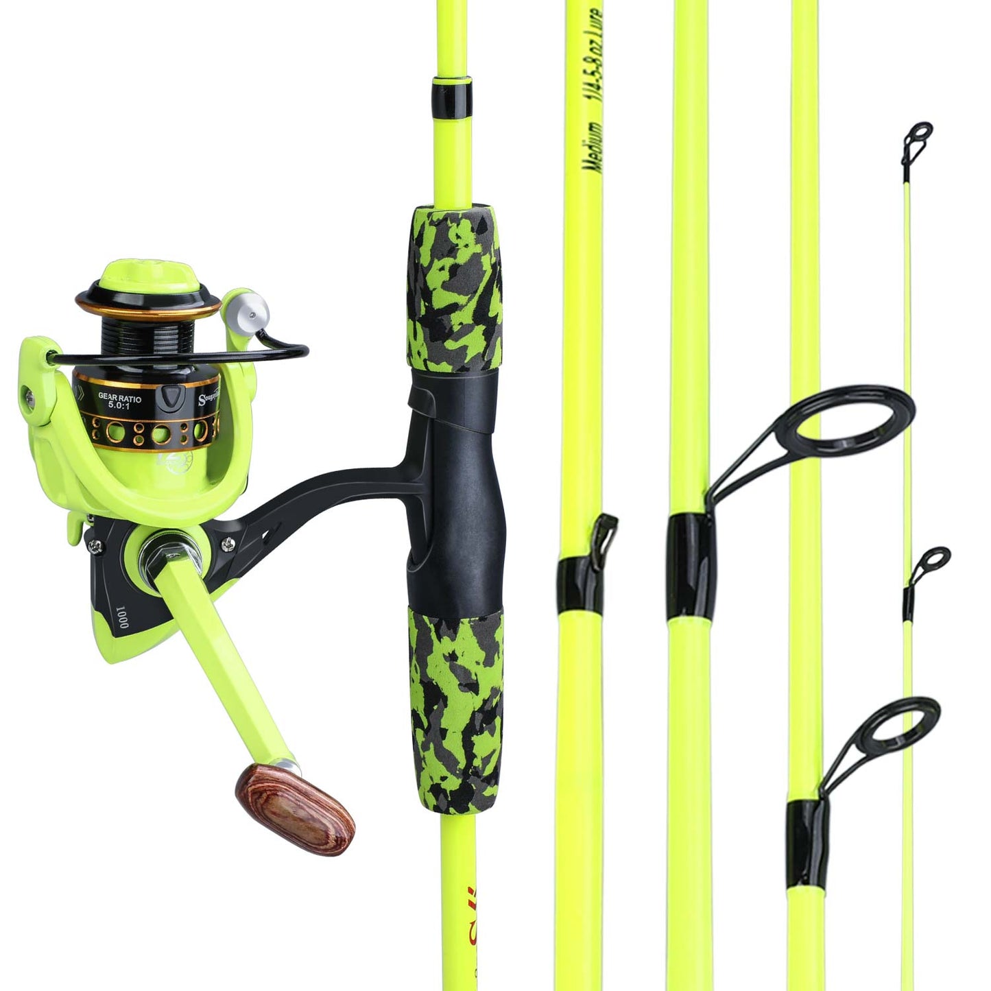 Sougayilang 5 Section Red/Yellow Fishing Set 170cm Fishing Rod and YW/OE1000-3000 Spinning Reel Portable Travel Fishing Combo