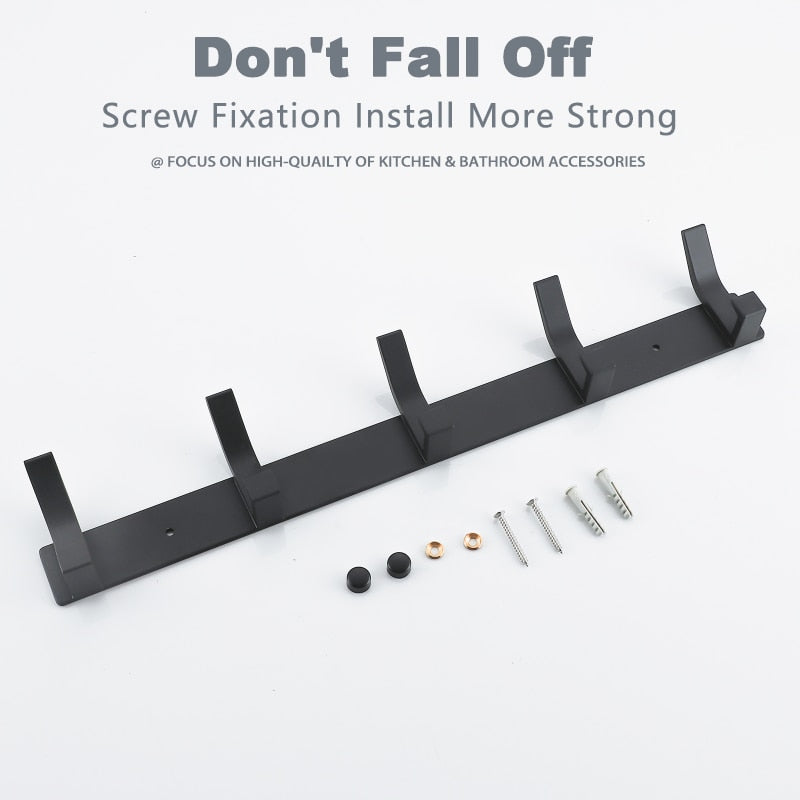 Modern Hanging Hooks for Wall Aluminium Black Towel Holder Bathroom Door Clothe
