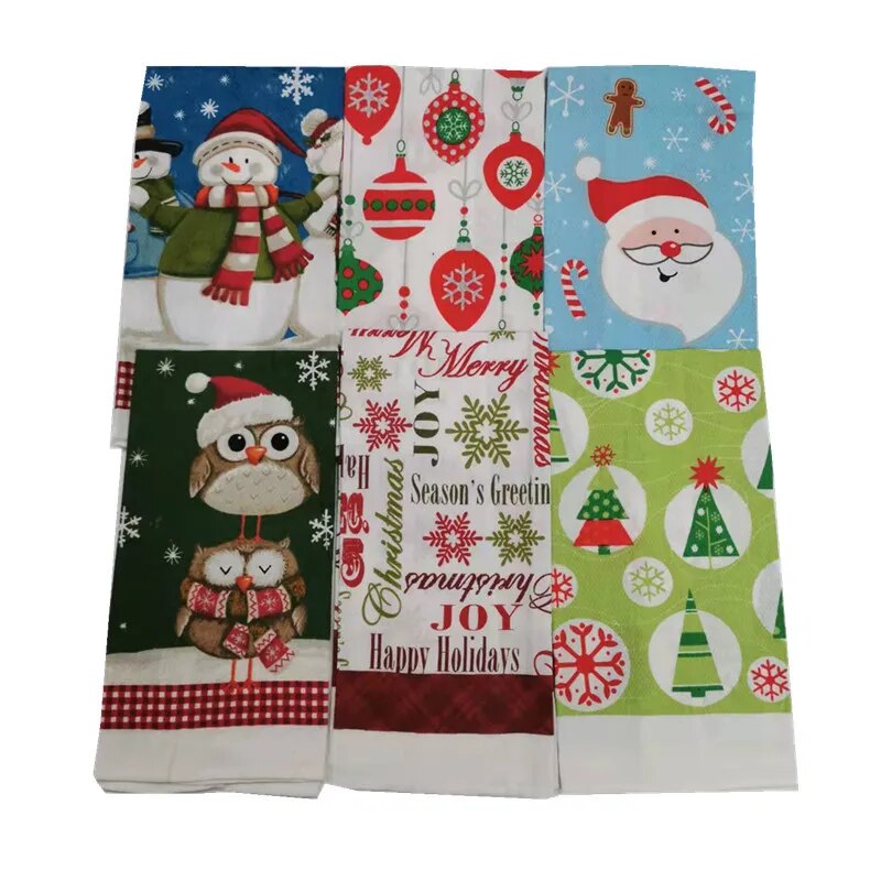 1Pc 38x65cm Thin Christmas Santa Claus Printed Polyester Kitchen Dishcloth Cleaning Cloth Tea Towel Xmas Party