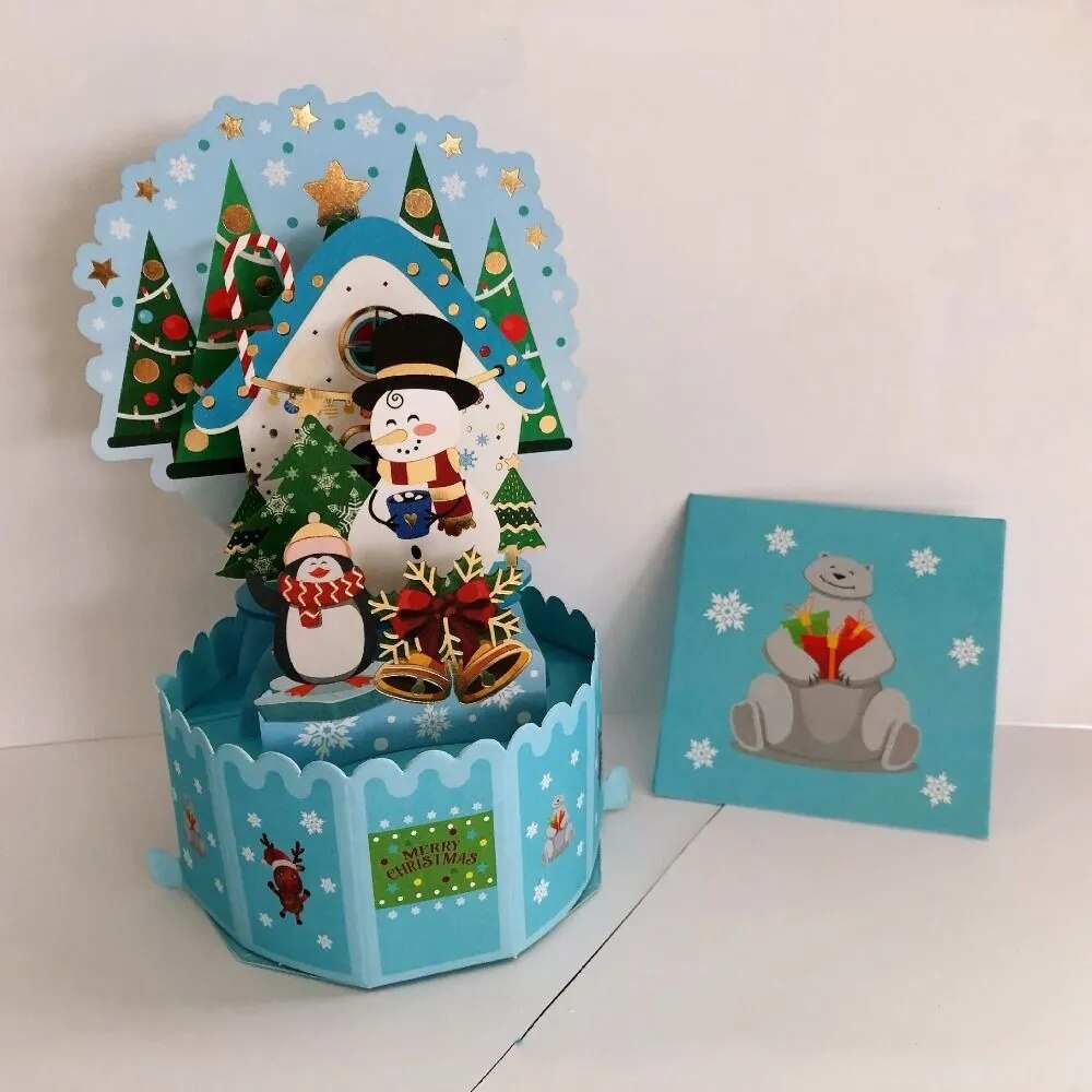Santa Claus 3D Pops-Up Bouquet Girlfriend Swan Mermaid Merry Christmas Cards Xma