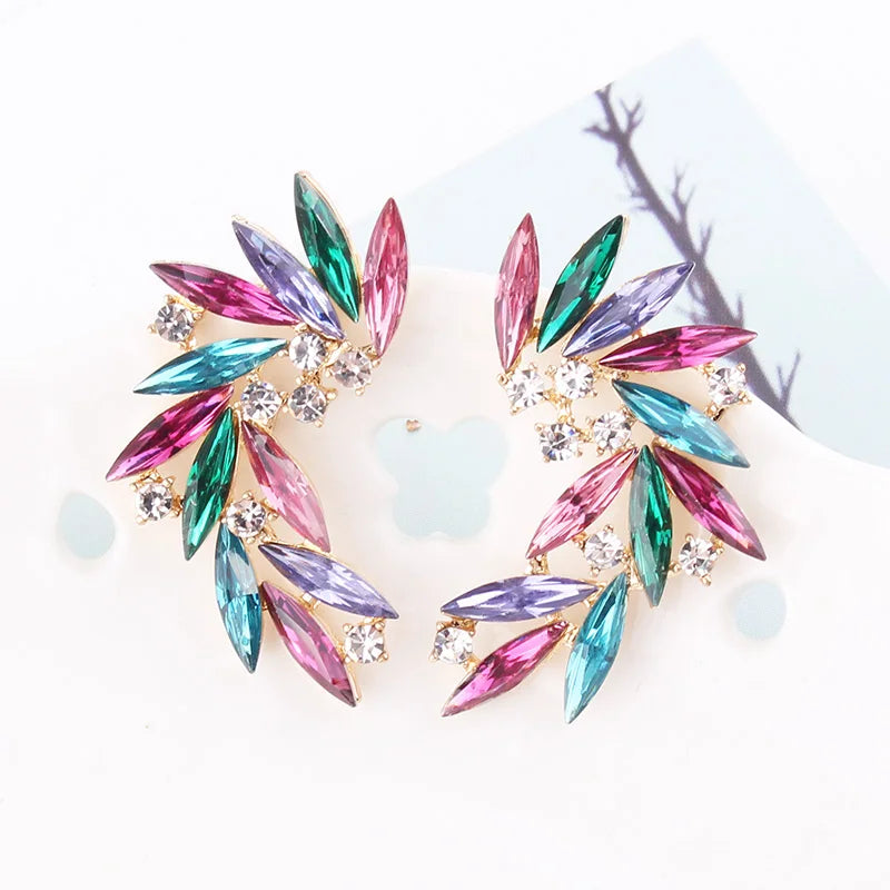 LUBOV Shining Rhinestone Wings Stud Earrings Acrylic Crystal Stone Women Piercing Earrings Trendy Wedding Jewelry Christmas