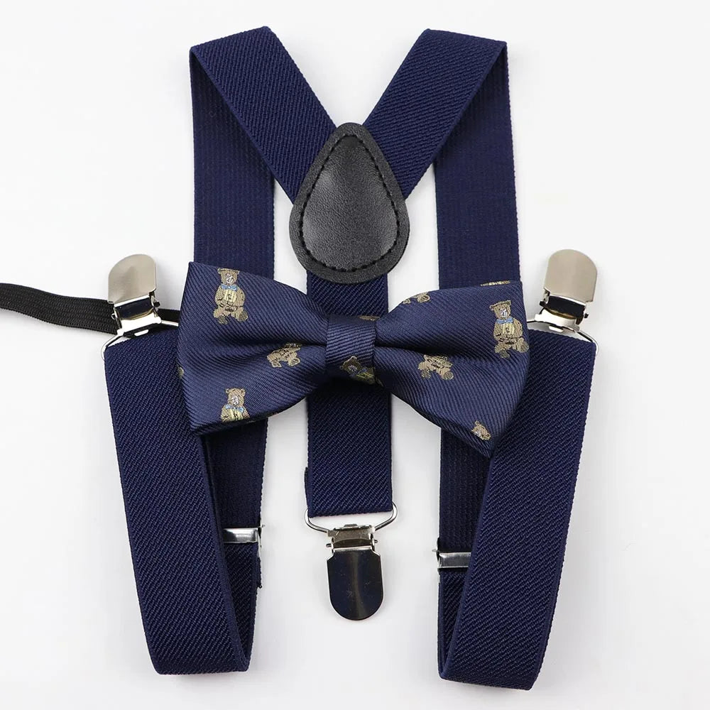 Cartoon Children Belt Bowtie Set Baby Boys Suspenders Polyester Y-Back Braces Two Colors Bow Tie Adjustable Elastic Kids