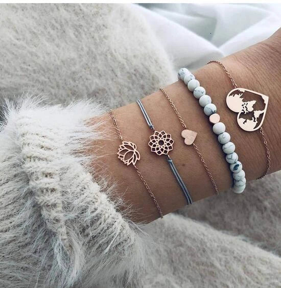 Boho Rope Bracelets & Bangles for Women Bohemian Beaded Charm Bracelet Femme Se Multilayer Jewelry Accessories Bijoux