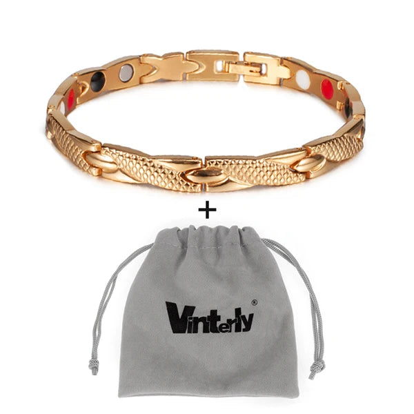 Vinterly Health Energy Bracelet Male Cross Stainless Steel Magnetic Bracelet Men Gold-Color Chain Link Bracelet for Men Jewelry