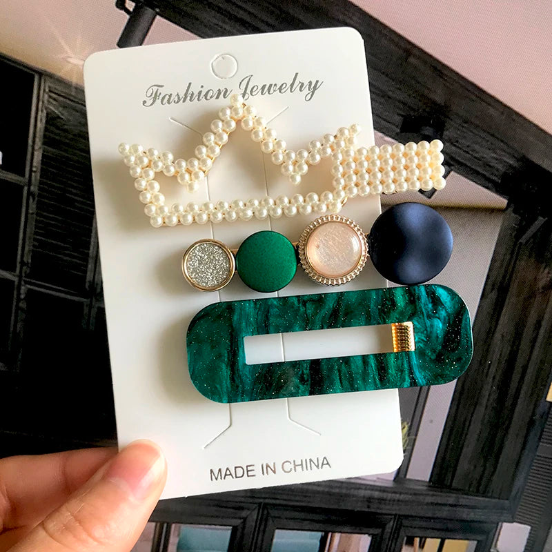 Korean Simulated Pearl Barrettes Beaded Geometric Women Hair Clip Hairgrips Hair Accessories Girls Jewelry Hair Pins