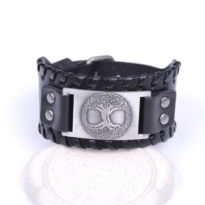 Skyrim Tree of Life Vintage Wrap Wicca Metal Leather Bracelet Amulet Adjustable Cuff Bracelet Vintage Jewelry Men