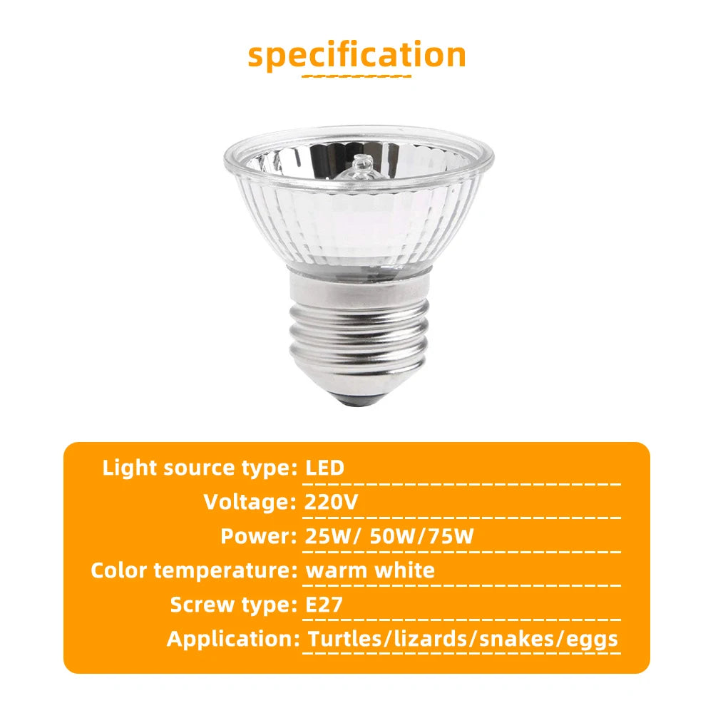 25/50/75w UVA+UVB 3.0 Reptile Lamp Turtle Heating Lamp Mini Pet Heat Bulb Amphibians Lizards Temperature Controller UV Light