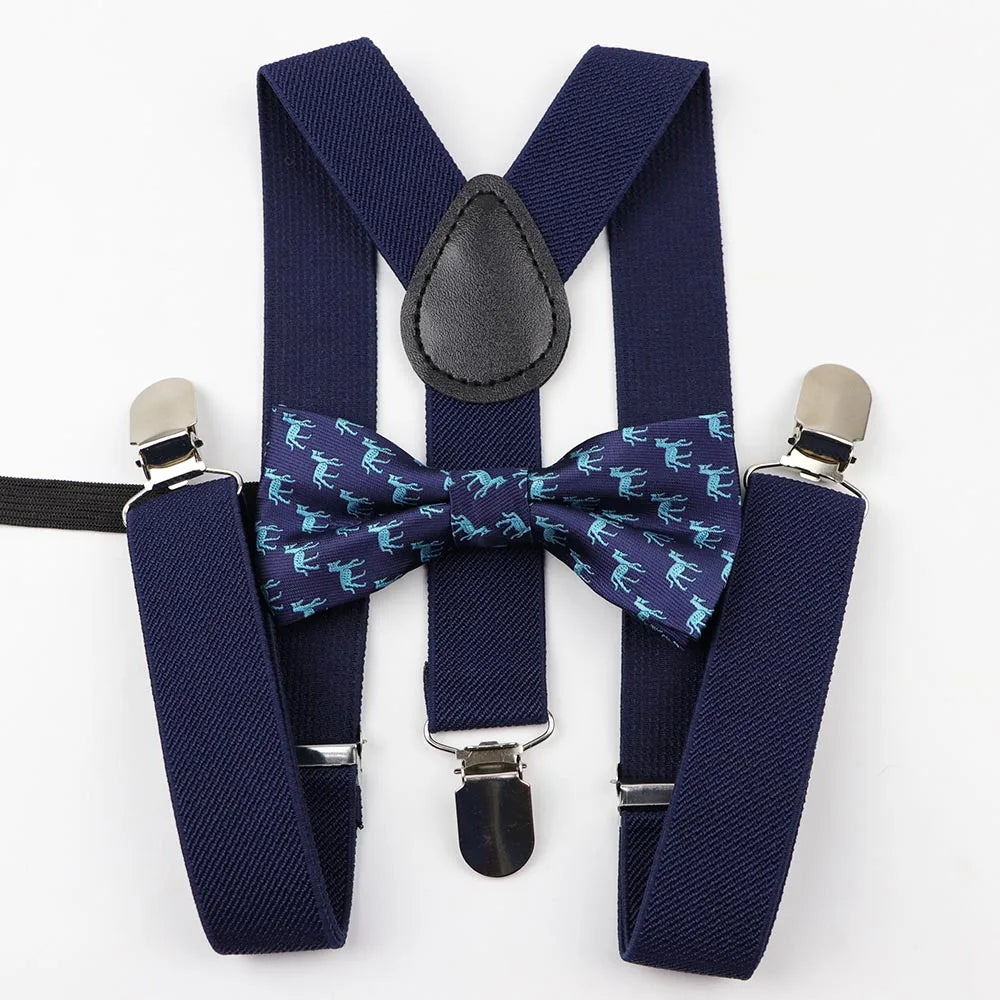 Cartoon Children Belt Bowtie Set Baby Boys Suspenders Polyester Y-Back Braces Two Colors Bow Tie Adjustable Elastic Kids