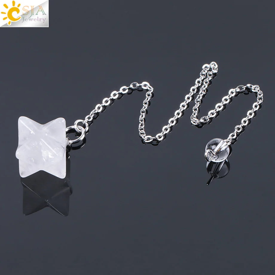 CSJA Natural Gem Stones Merkabah Pendulums for Dowsing Divination Wicca Chakra Reiki Pink Crystal Lapis Lazuli Onyx Pendant F055