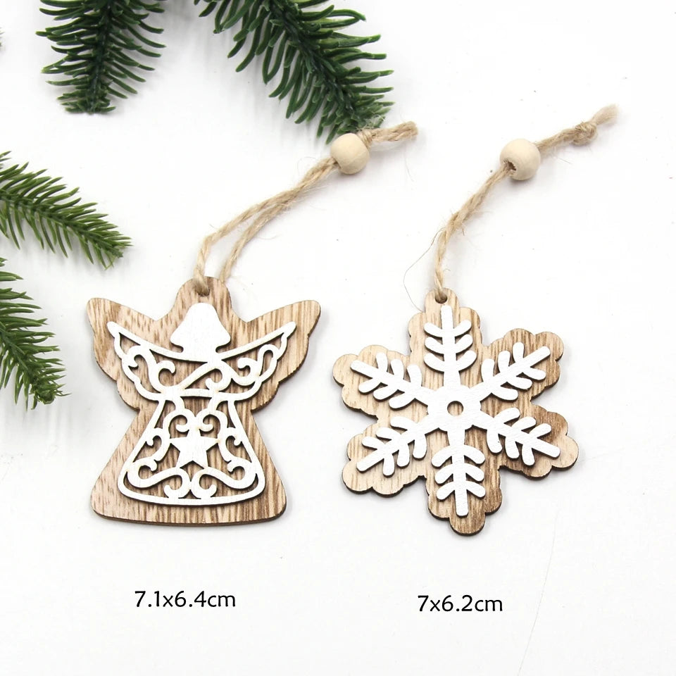 2pcs/Lot DIY Creative Small Hollow Christmas Wooden Ornaments for Home Christmas Party Ornament Decorations Kids Supplies