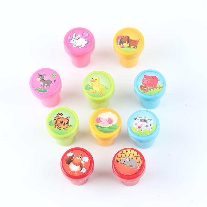 10pcs/Set Children Toy Stamps Cartoon Animals Fruits Kids Seal for Scrapbooking Stamper DIY Cartoon Stamper Toys