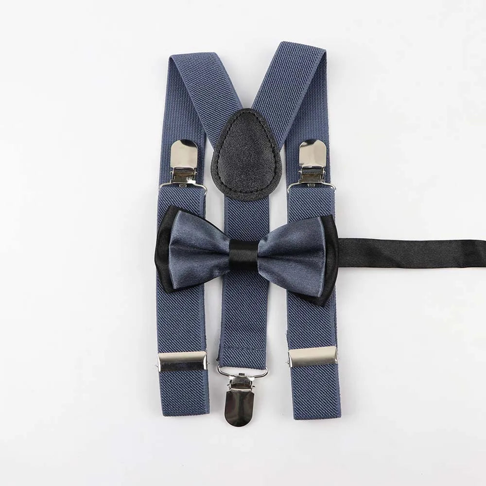 Solid Color Children Belt Bowtie Set Baby Boys Suspenders Polyester Y-Back Braces Two Colors Bow Tie Adjustable Elastic Kids
