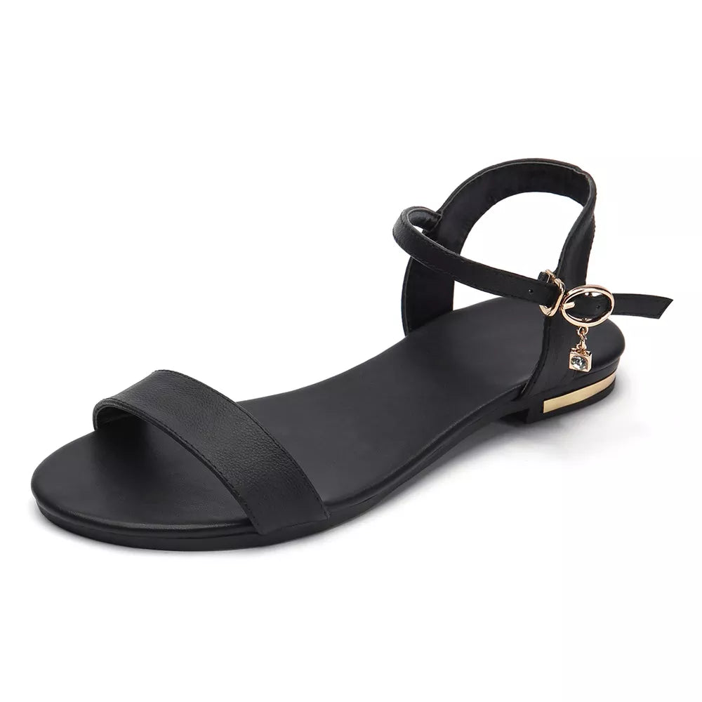 MORAZORA Plus Size 34-46 New Leather Sandals Women Shoes Fashion Flat Sandals Cow Leather Summer Rhinestone Ladies Shoes