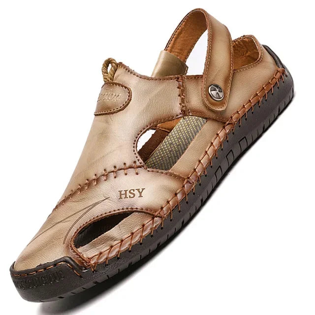 Summer Men's Sandals Leather Sandals Slides Breathable Rome Male Outdoor Beach Slippers Soft Men Beach Sandals