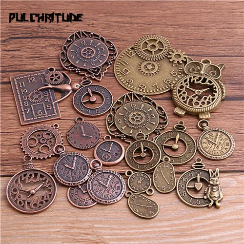 10pcs Vintage Metal Zinc Alloy Mixed Four Clock Pendant Charms Steampunk Clock Charms for Diy Jewelry Making