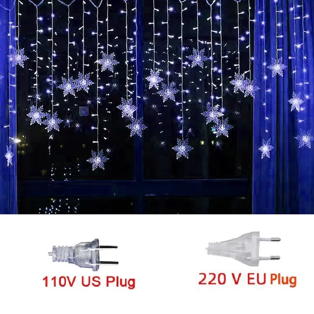 3.2M Christmas Snowflakes LED String Lights Flashing Fairy Curtain Lights Waterp