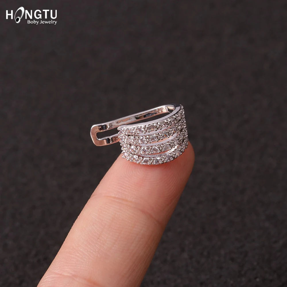 HONGTU 1PC Copper Crystal Ear Cuffs for Women Wrap Cuff Clip on Earrings No Pierce Earrings Fake Earring Piercing Jewellery 2020