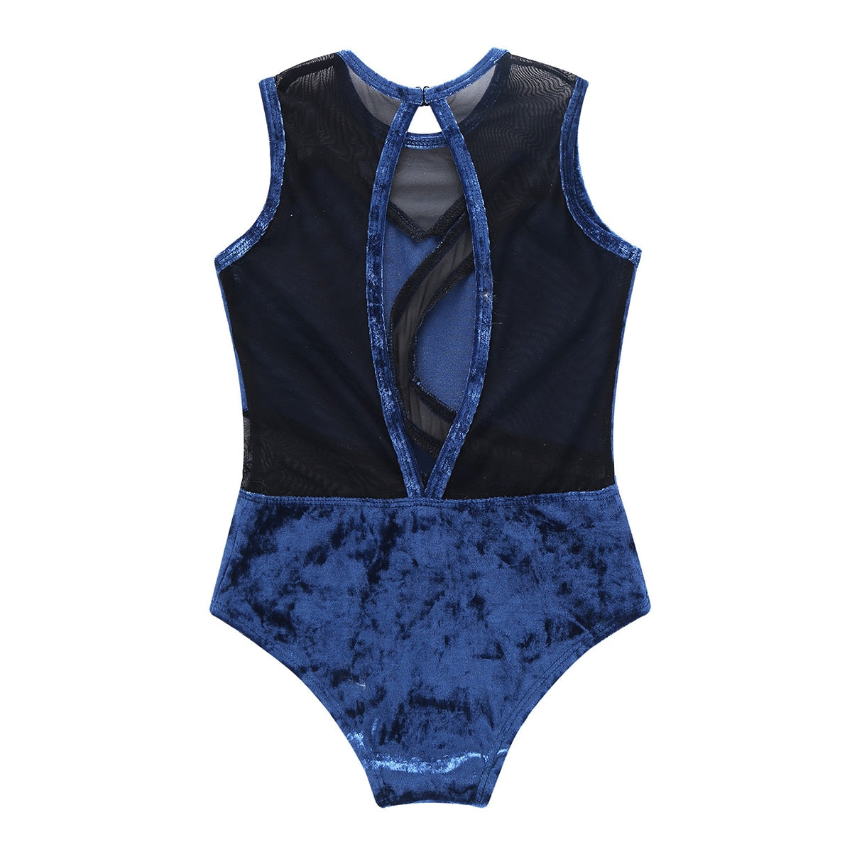Girls Sleeveless Soft Pleuche Mesh Splice Gymnastics Leotard One-Piece Cutout