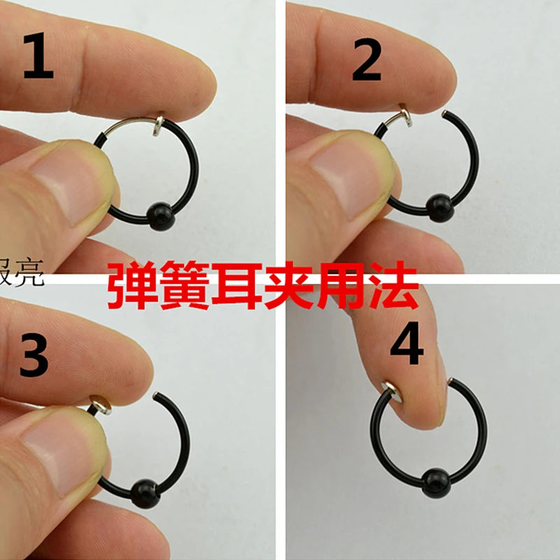2PCS Unisex Punk Clip on Ear Without Piercing No Hole Fake Body Nose Lip Small Gold Silver Black Plating Earrings for Women Men