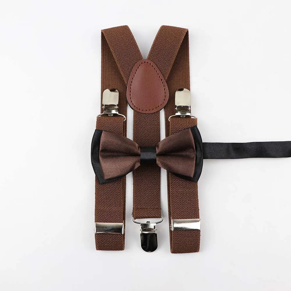 Solid Color Children Belt Bowtie Set Baby Boys Suspenders Polyester Y-Back Braces Two Colors Bow Tie Adjustable Elastic Kids