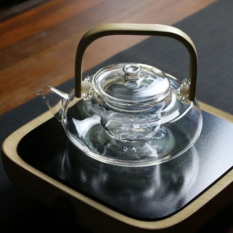 Glass Teapot Heat-Resistant Borosilicate Boiling Thickened Bamboo Handle Hou