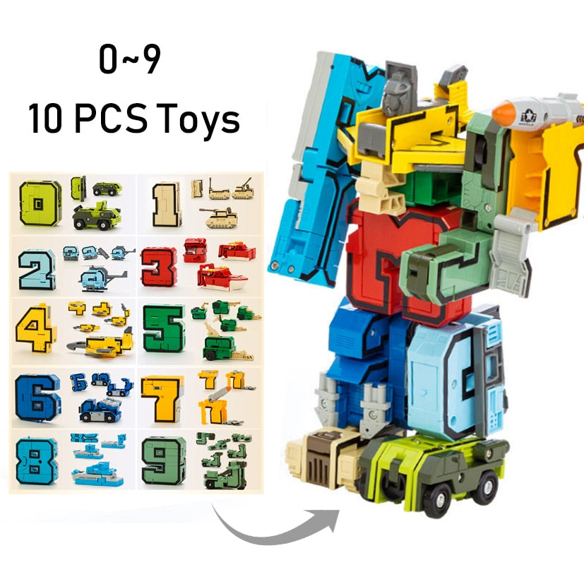 15PCS Assembling Building Blocks Educational Action Figure Transformation Number Robot Deformation Toys for Children
