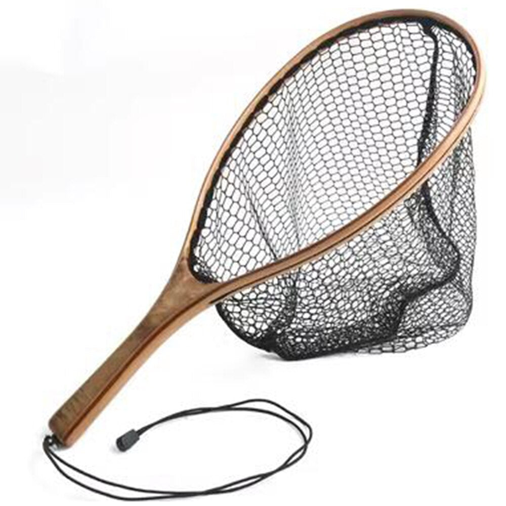 Maximumcatch Fly Fishing Landing Net Nylon Trout Catch and Release Net With Curve Wood Handle Tenkara Net