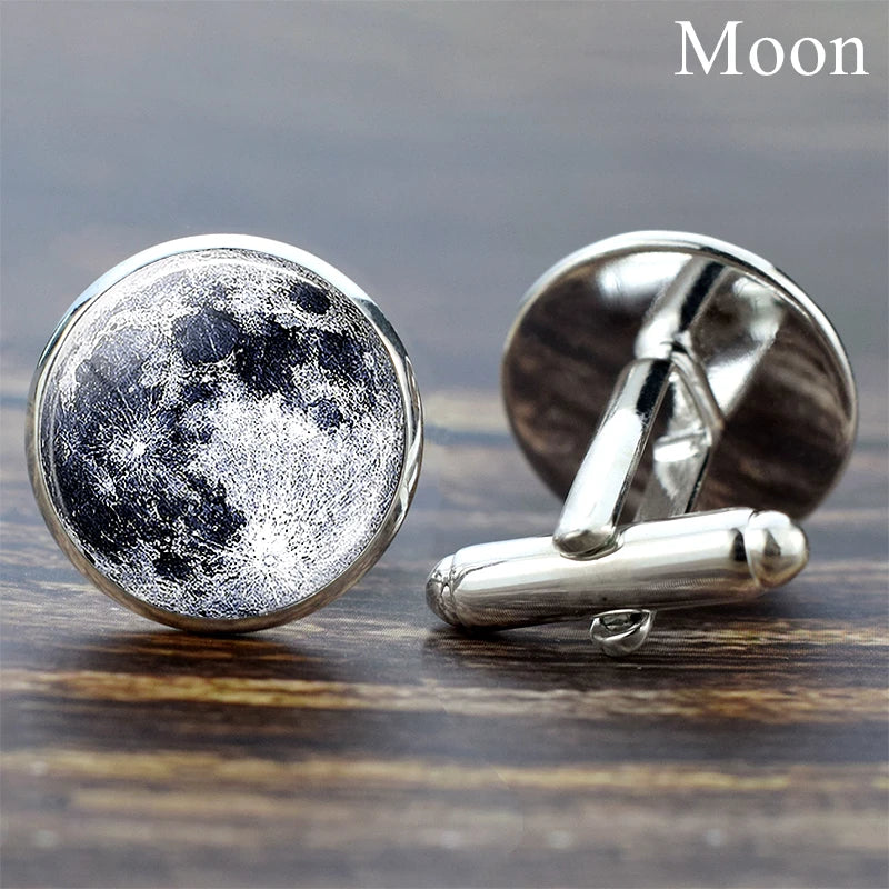 Moon Solar System Planet Cufflinks Best Man Cufflinks Men Wedding Cufflinks Universe Galaxy Nebula Suit Shirt Cuff Links