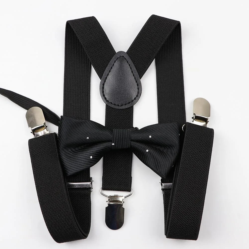Cartoon Children Belt Bowtie Set Baby Boys Suspenders Polyester Y-Back Braces Two Colors Bow Tie Adjustable Elastic Kids
