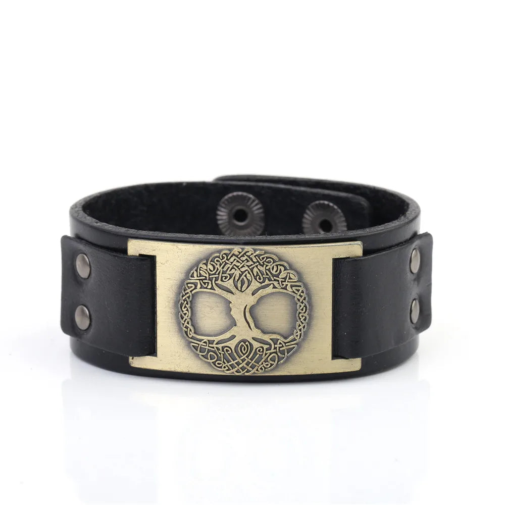 Skyrim Tree of Life Vintage Wrap Wicca Metal Leather Bracelet Amulet Adjustable Cuff Bracelet Vintage Jewelry Men