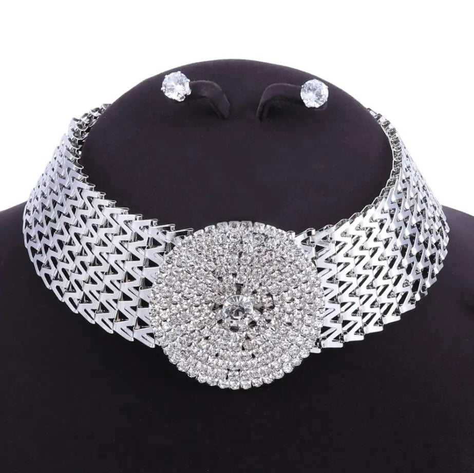 Crystal Bridal Jewelry Sets Gold Color Rhinestone Necklace Wedding Engagement Jewelry Sets for Women