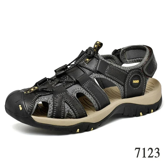 Summer Men's Sandals Leather Men Shoes Men Breathable Design Outdoor Men Leather Sandals Fashion Walking Roman Sneakers