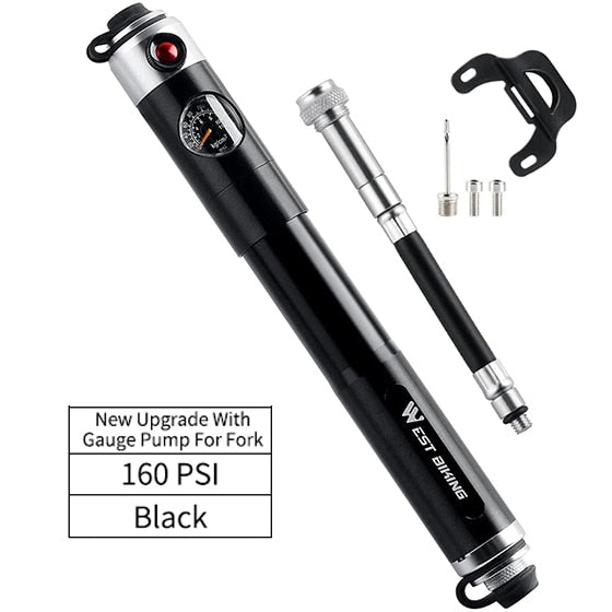 WEST BIKING Bike Pump With Gauge Portable Frame Bicycle Pump Schrader and Presta Valve 160psi Tire Pump for Road Mountain Bike
