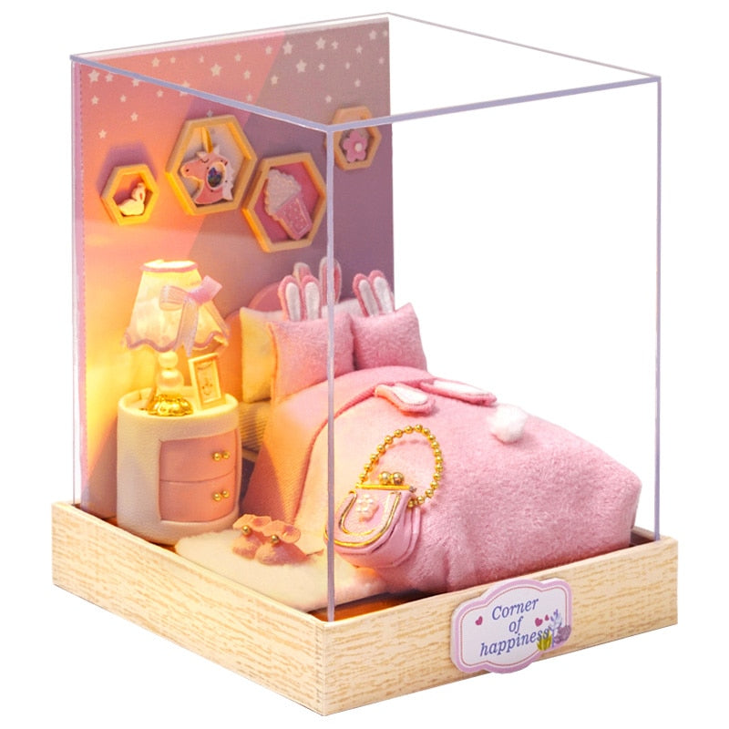 Doll House Furniture Diy Miniature 3D Wooden Miniaturas Dollhouse Toys for Children Birthday Casa Kitten Diary H013