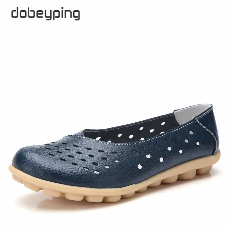 Dobeyping Leather Women Flats New Cut-Outs Summer Shoes Woman Hollow Women's Loafers Female Solid Shoe Large Size 35-44