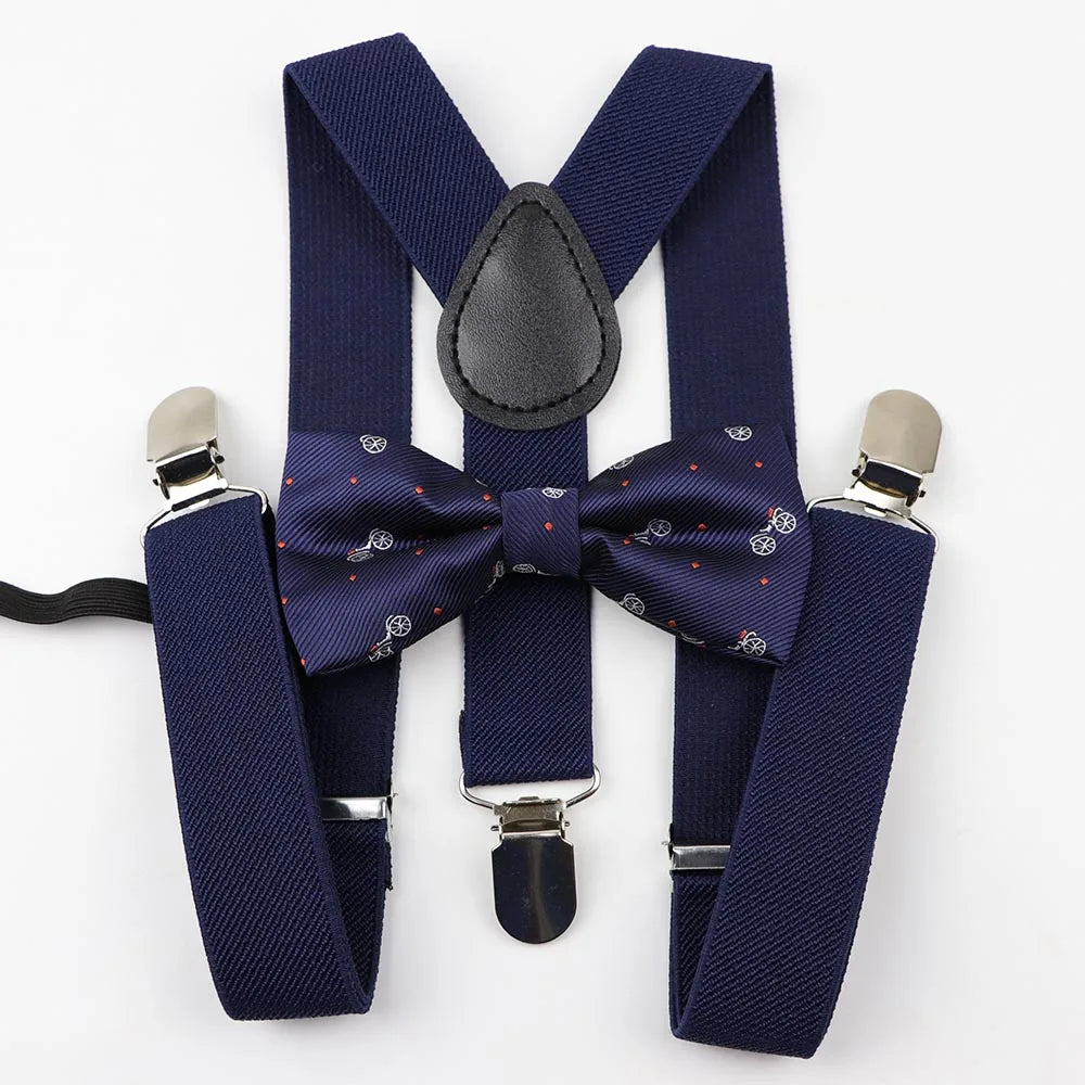 Cartoon Children Belt Bowtie Set Baby Boys Suspenders Polyester Y-Back Braces Two Colors Bow Tie Adjustable Elastic Kids