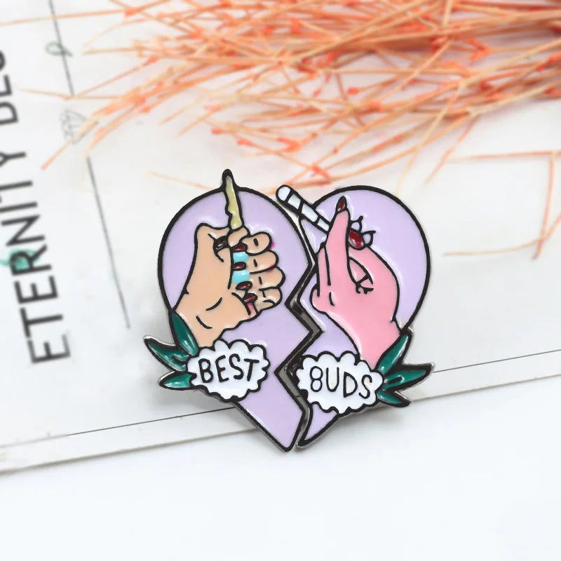 2pcs/Set Creative Brocken Heart Wine Bottle Earth Cup Pizza Enamel Pins BEST BUDS/BOOS Brooch Collar Pin Badges Corsage Jewelry