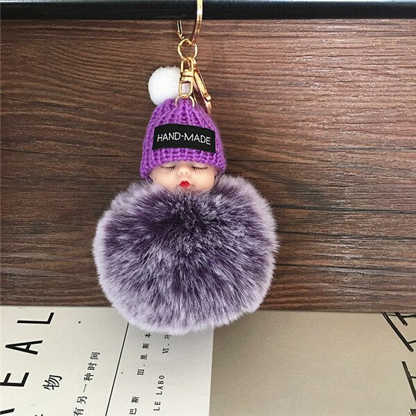 1PCS Cute Cartoon Doll Keychain Fur Ball Plush KeyChain Keyring Women Handbag Car Key Holder Bag Pendant Toys for Kids
