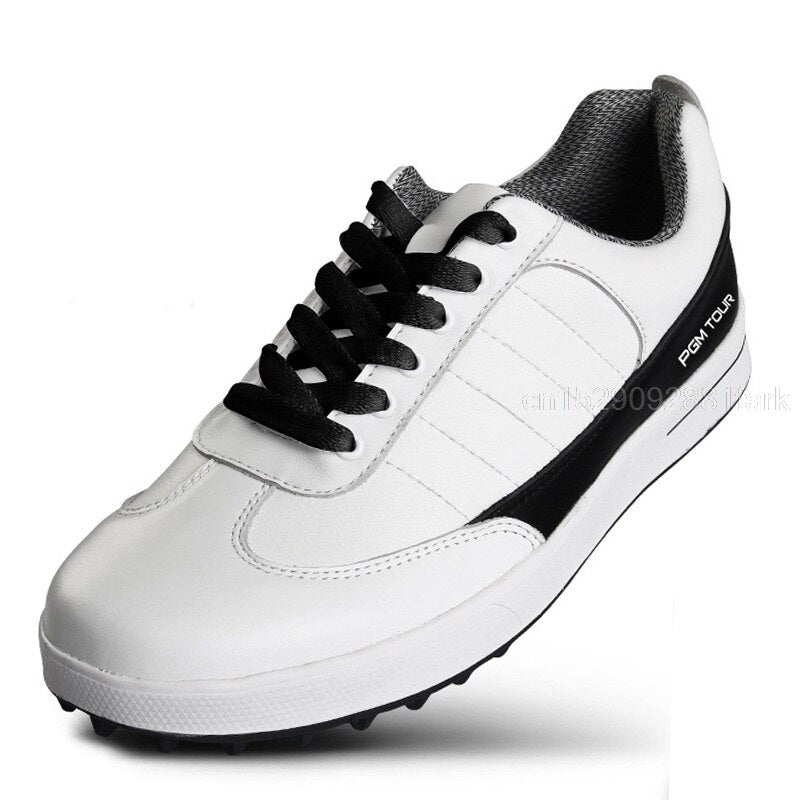 PGM Men's Golf Shoes Leather Waterproof Shoes Anti-Slip Spikes Sports Golf Sneaker Ventilation Slot Design