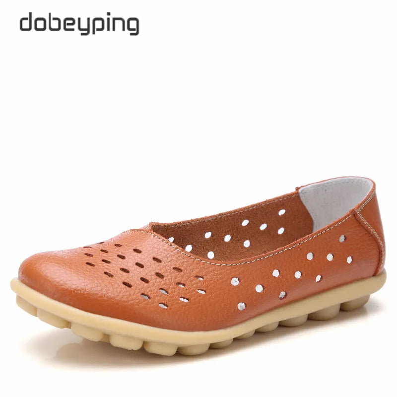 Dobeyping Leather Women Flats New Cut-Outs Summer Shoes Woman Hollow Women's Loafers Female Solid Shoe Large Size 35-44