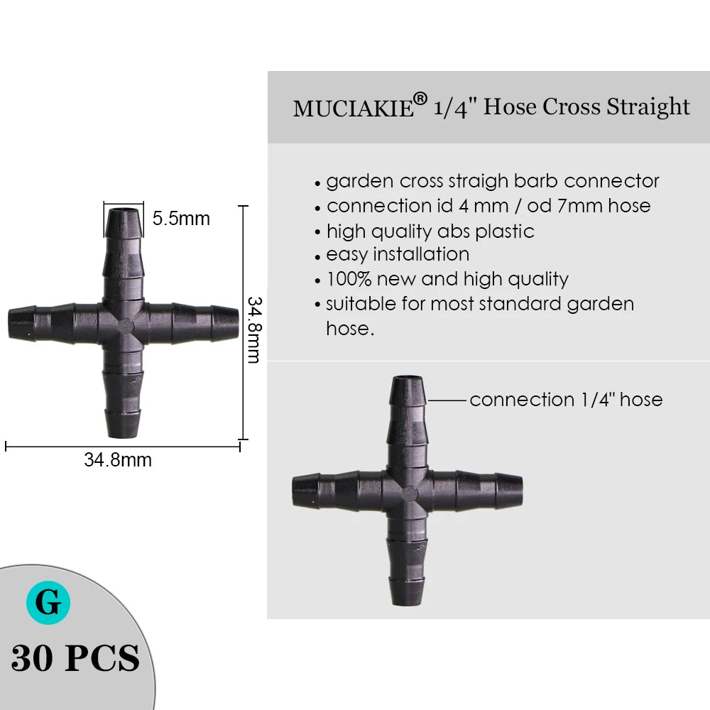 MUCIAKIE Sprinkler Irrigation 1/4 Inch Barb Tee Single Double Barb Barbed Water Pipe Connectors for 4/7mm Hose Garden Fitting