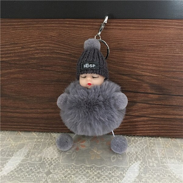 1PCS Cute Cartoon Doll Keychain Fur Ball Plush KeyChain Keyring Women Handbag Car Key Holder Bag Pendant Toys for Kids