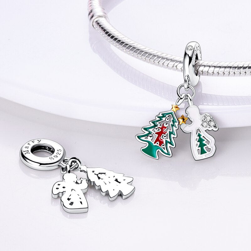 Christmas Plata De Ley 925 New in Red Socks Santa Charm Christmas Tree Beads for Pandora 925 Bracelet Necklace Christmas Jewelry