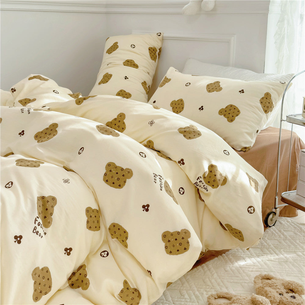 Double Layer Cotton Bedding Set Infant Class Softness Floral Design Duvet Cover Bed Sheet Pillowcases 4 Pieces Bedding Set