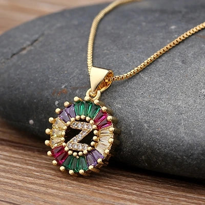 Gold Color Initial Multicolor CZ Necklace Charm Letter Necklace Name Jewelry for Women Accessories Girlfriend