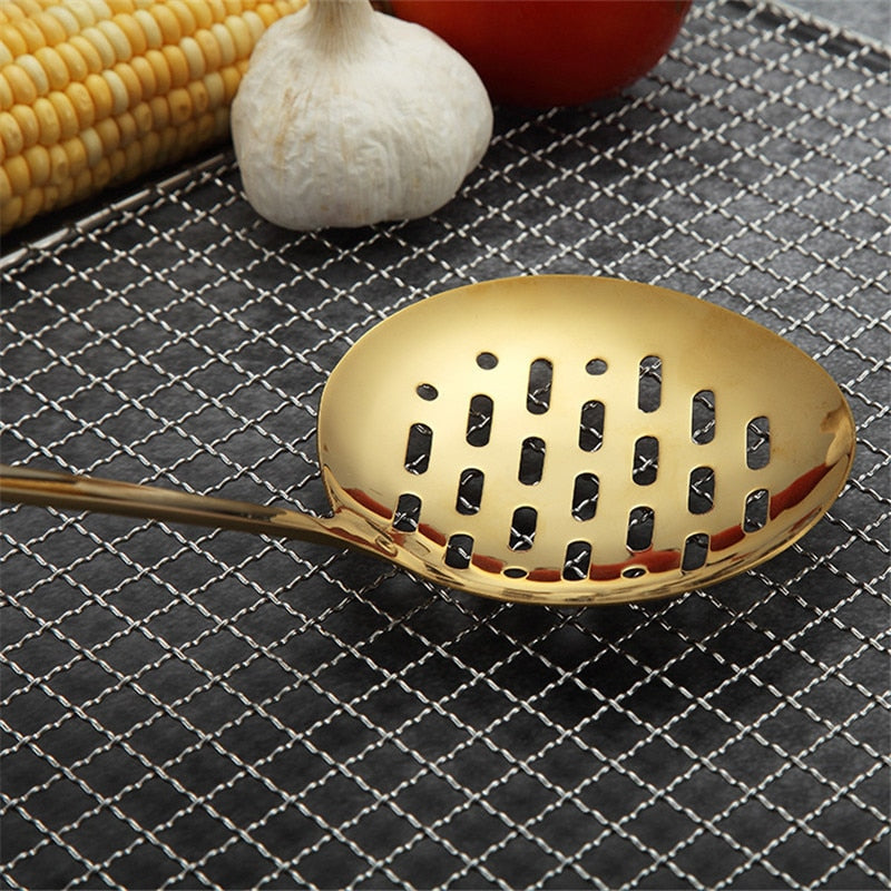 1PC Gold Stainless Steel Cooking Tools Spoon Fried Shovel Colanda Whitefly Cocina Utensilios Spatula Ladle Spatula Kitchenware
